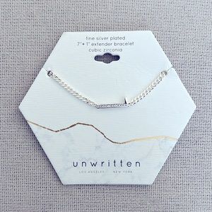 Unwritten Cubic Zirconia Fine Silver Plated 7”+1” Extender Bracelet, New w/Tag
